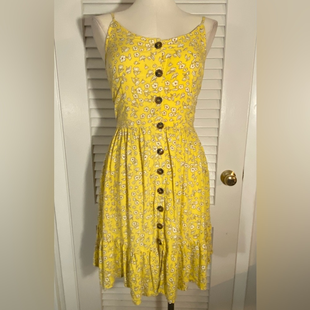 Golden yellow “Japna” floral Babydoll Dress- Size Medium